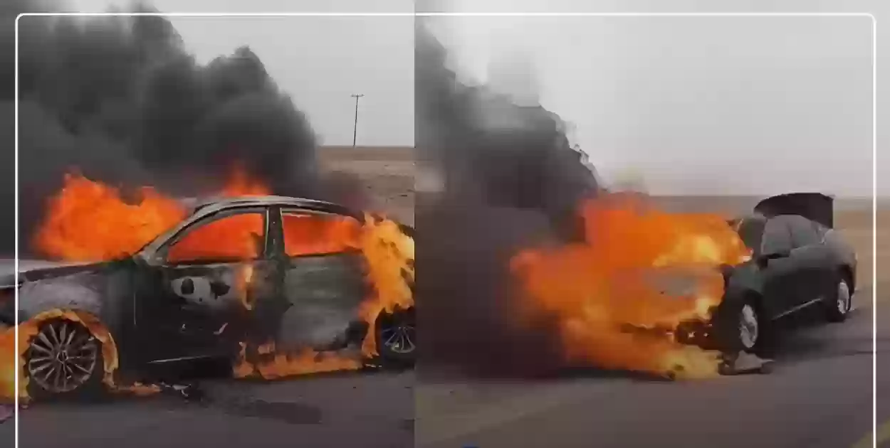 شاب سعودي يوثق لحظة احتراق سيارة ونجاة رفقائه من الموت